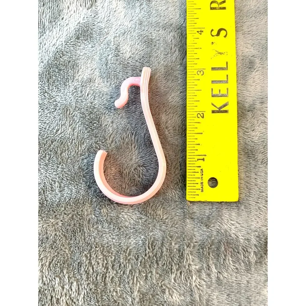 Vintage Pink Plastic Shower Curtain Hooks Set 11 S-Shaped Rings Bathroom Decor